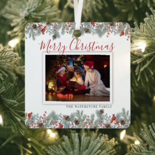 Familienfoto Moderne Fröhliche Weihnachten Rustika Ornament Aus Metall
