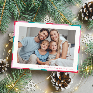 FAMILIENFOTO moderne Minimalrahmen rot pink Feiertagskarte