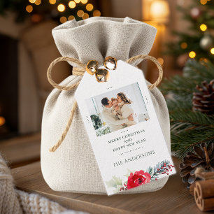 Familienfoto Personalisierte Florale Weihnachten Geschenkanhänger