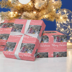 Familienfoto Pink Frohe Weihnachten Schrift Geschenkpapier