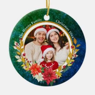 Familienfoto & Poinsettie Frohe Weihnachten Gesche Keramik Ornament