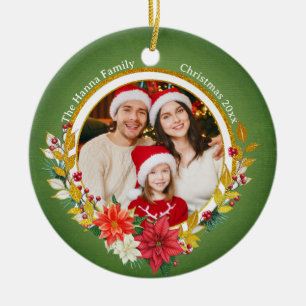 Familienfoto & Poinsettie Frohe Weihnachten Gesche Keramik Ornament