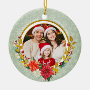 Familienfoto & Poinsettie Frohe Weihnachten Gesche Keramik Ornament