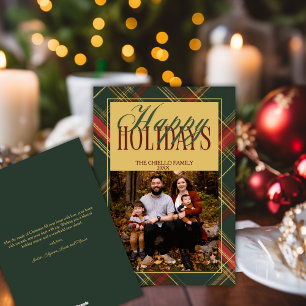 Familienfoto Rot Grün Kariert Weihnachtskarte Feiertagskarte