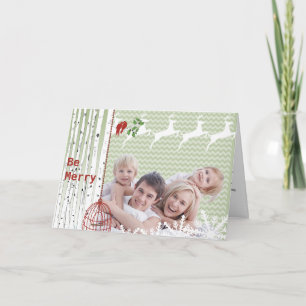 Familienfoto rote Liebesvögel Vogelkäfig Weihnacht Feiertagskarte