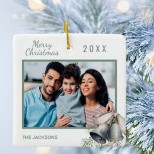 Familienfoto sage green Weihnachten Keramikornament
