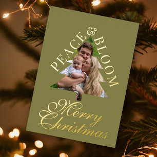 Familienfoto Tannenbaum Gold Schrift grün echt Folieneinladung