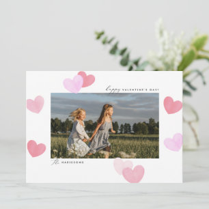 Familienfoto-Wasserfarben-Herzen Valentinstag-Kart Einladung