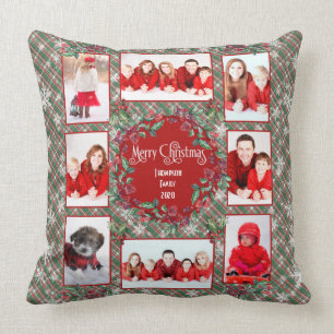 Familienfoto Weihnachten Rot + Grün Kariert Kissen