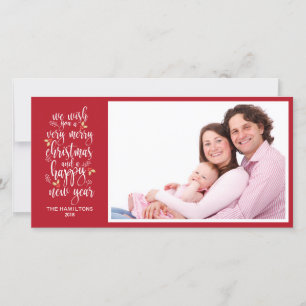 Familienfoto-Weihnachtskarten Cute Rot Weiß Schrif Feiertagskarte