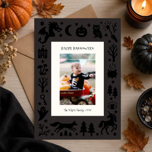 Familienfoto zu Halloween im Märchenbuch-Stil Feiertagskarte