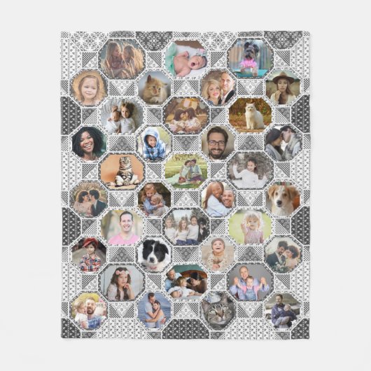 FamilienfotoCollage Easy Gray Quilt Look 35 Bilder Fleecedecke (Vorderseite)
