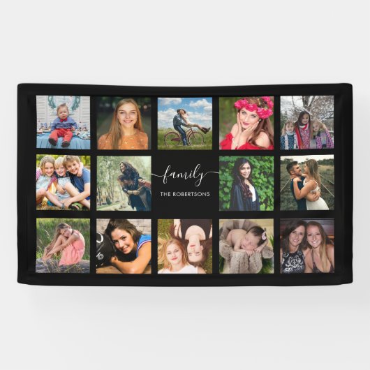 FamilienfotoCollage Schwarz Custom Banner (Horizontal)
