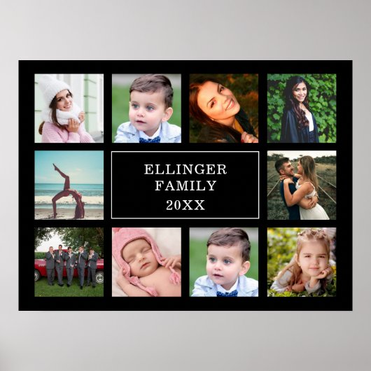 FamilienfotoCollage Schwarz Custom Poster (Vorne)