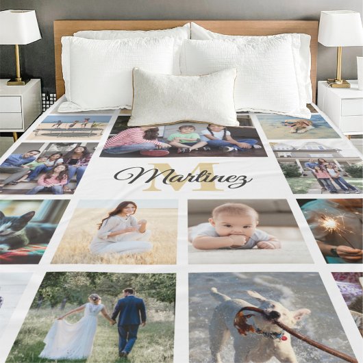 Familienfotografie Collage Gold Schwarz-weiß Mit M Fleecedecke