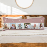 FAMILIENFOTOKOLLE 6 Bilder Pink Kissen Kissen<br><div class="desc">Personalisiertes, langes Kissen mit dem Wort FAMILY über Ihren Fotos. Die Fotovorlage ist für Sie ein Set, um 6 Ihrer Lieblingsfotos hinzuzufügen, die in quadratischer Form in einer einfachen, Streifen-Stil, Foto-Collage angezeigt werden. Dieses elegante und stilvolle Stück Wohngestaltung, hat eine sanfte Farbpalette von rosa und natürlich von weiß. Es ist...</div>