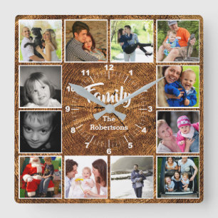 Familienfotokopplung - Baumreife Quadratische Wanduhr