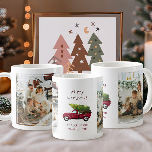 Familienfotos Roter Vintage-LKW Frohe Weihnachten Kaffeetasse
