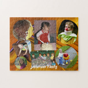 Familienfotos und Name auf abstraktem Hintergrund Puzzle