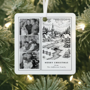 Familienfotos Weihnachten Dorf im Winter Ornament Aus Metall