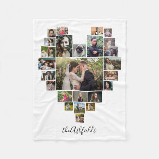Familienfotosammlung Herz 25 Bilder Name Weiß Fleecedecke