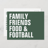 Familienfreunde essen Fußball und grüner Erntedank Einladungspostkarte (Vorne/Hinten)