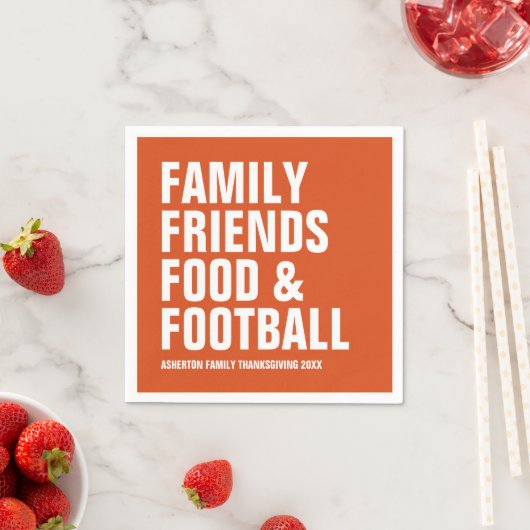 Familienfreunde essen & fußballorange Erntedank Serviette (Beispiel)