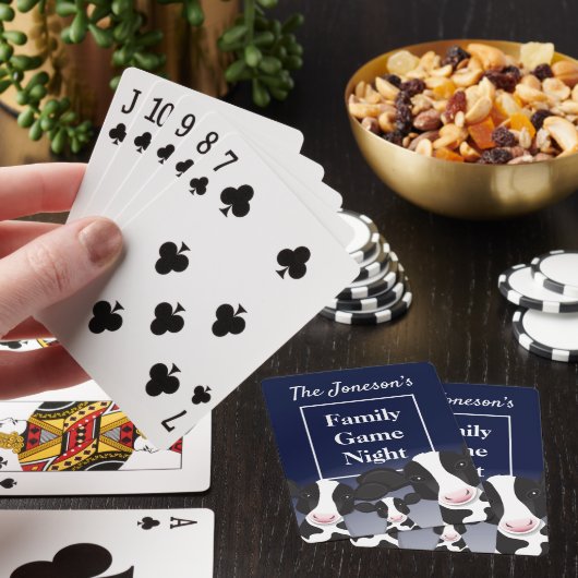 Familiengame Nachtname Dunkelblaue weiße Kühe Spielkarten (In Situ)