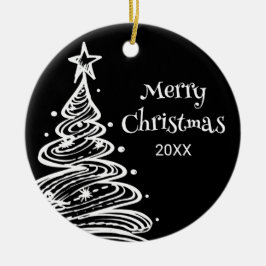 Familiengeschenk Foto Schwarz-weißer Weihnachtsbau Keramik Ornament