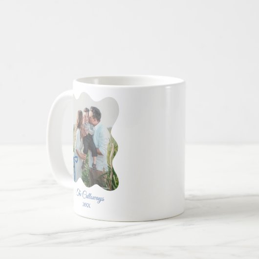 Familiengeschenk für Mama 2-Foto-Blauer Foto Kaffeetasse (Vorderseite Links)