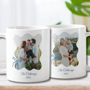 Familiengeschenk für Mama 2-Foto-Blauer Foto Kaffeetasse