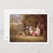 Familiengruppe vor einer Hütte (Öldose Postkarte (Vorne/Hinten)