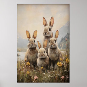 Familienhasen-Druck, Ostern Frühling Hase Malerei Poster