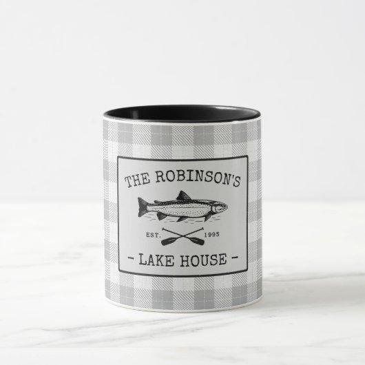 Familienhaus Fischen Oars Rustikal Weiß Kariert Tasse (Zentrum)