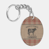 Familienhaus Kuh Red Kariert Burlap 2 Seite Schlüsselanhänger (Vorderseite links)