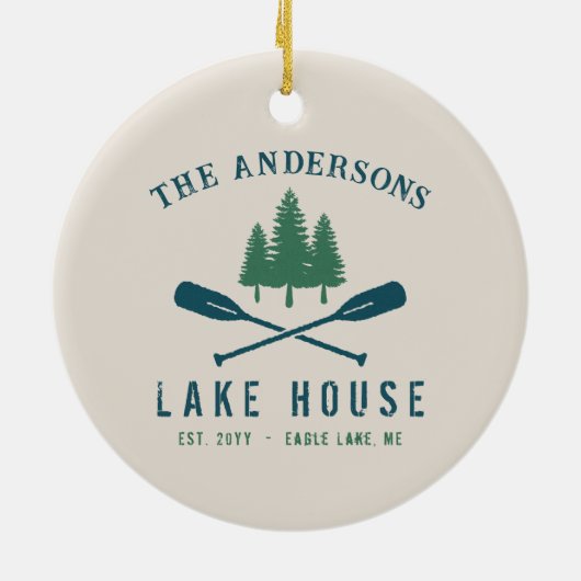 Familienhaus Modernes Rustikales Boat Oar Pine Tre Keramik Ornament (Hinten)