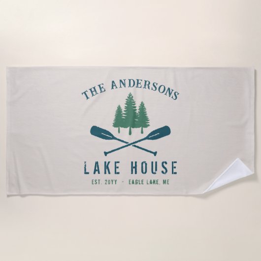 Familienhaus Modernes Rustikales Boat Oar Pine Tre Strandtuch (Vorderseite)