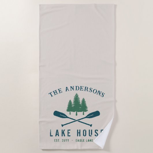 Familienhaus Modernes Rustikales Boat Oar Pine Tre Strandtuch (Vorderseite)