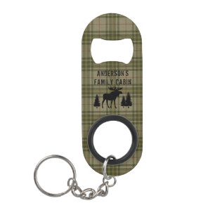 Familienhaus Moose Pine Bäume Weide Grün Kariert Mini Flaschenöffner