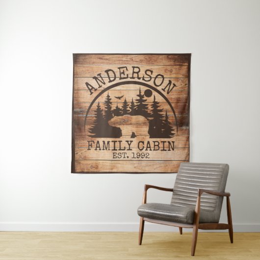 Familienhaus Name Personalisiert rustikale Holzart Wandteppich (Beispiel)