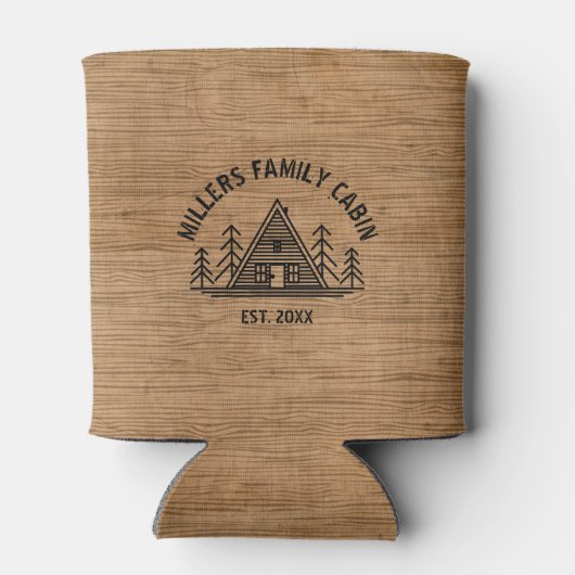 Familienhaus Name Rustic Brown Holz Texture Dosenkühler (Rückseite)