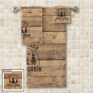 Familienhaus Name Rustikales Holz Personalisiert Badhandtuch Set