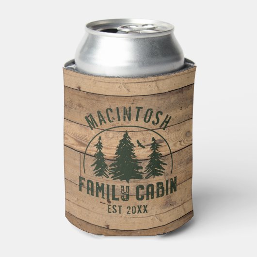 Familienhaus Name Rustikales Holz Personalisiert Dosenkühler (Kanne Vorderseite)