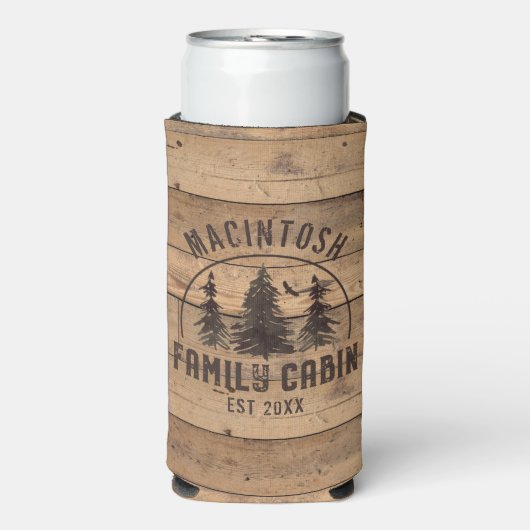 Familienhaus Name Rustikales Holz Personalisiert Selters Dosenkühler (Seltzer Vorderseite)