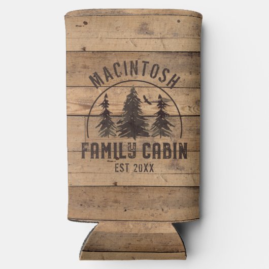 Familienhaus Name Rustikales Holz Personalisiert Selters Dosenkühler (Rückseite)