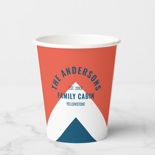 Familienhaus Personalisiert Name Navy Red Retro Pappbecher (Vorderseite)
