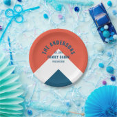 Familienhaus Personalisiert Name Navy Red Retro Pappteller (Party)