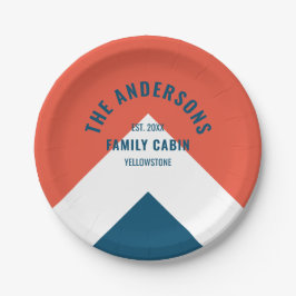 Familienhaus Personalisiert Name Navy Red Retro Pappteller