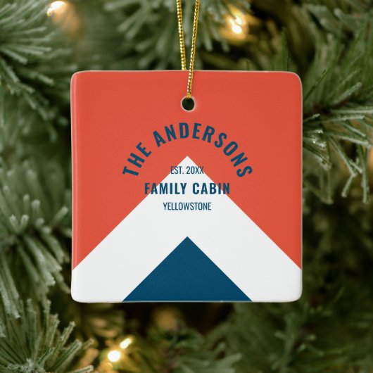 Familienhaus Personalisiert Name Red Navy Retro Keramikornament (Baum)