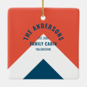 Familienhaus Personalisiert Name Red Navy Retro Keramikornament (Rückseite)
